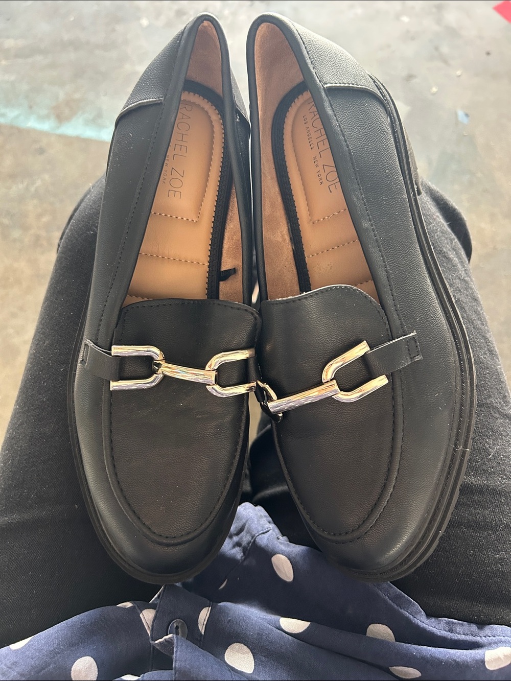 Rachel Zoe MILA Black Lug Sole Loafers Silver Hardware